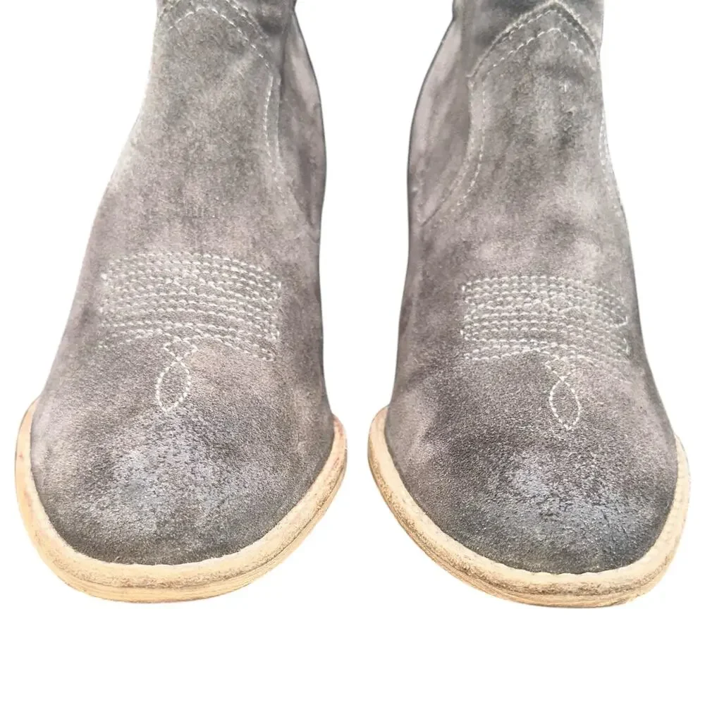 Dolce Vita Gray Suede Western Ankle Boots Women’s 7.5 Stacked Heel Booties